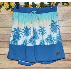 Pier 27 Caribbean Life Men's Blue Hawaiian Palm Print Swim Trunks Shorts Size L